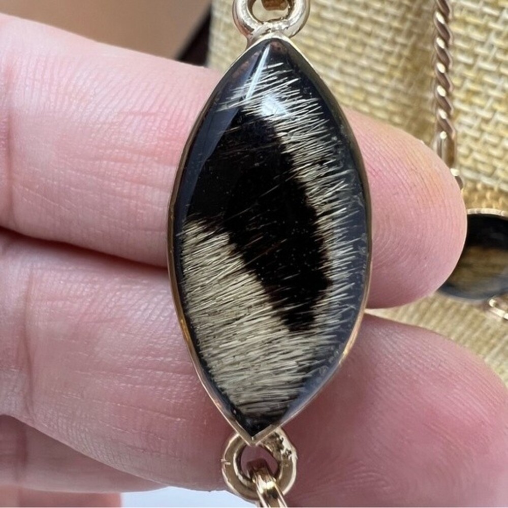 Chico's necklace calf hair double strand double sided goldtone animal print NEW
